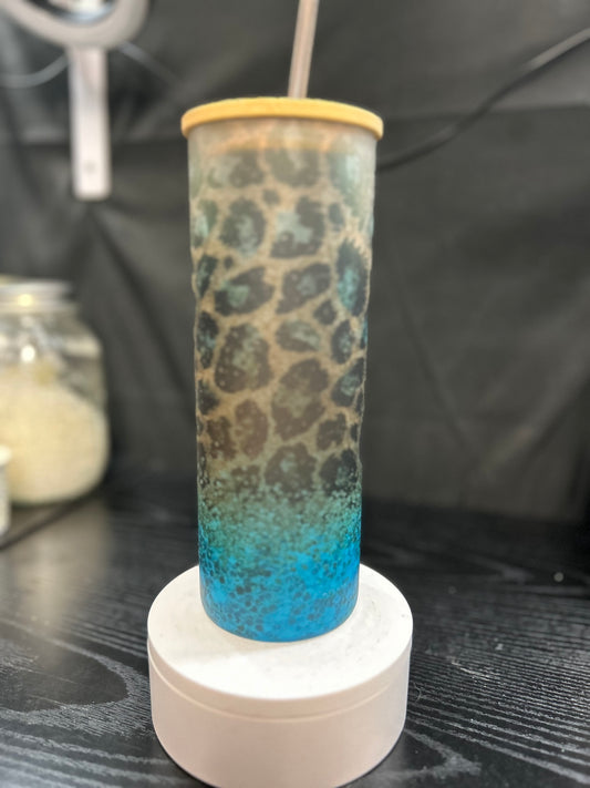 Glittered leopard tumbler