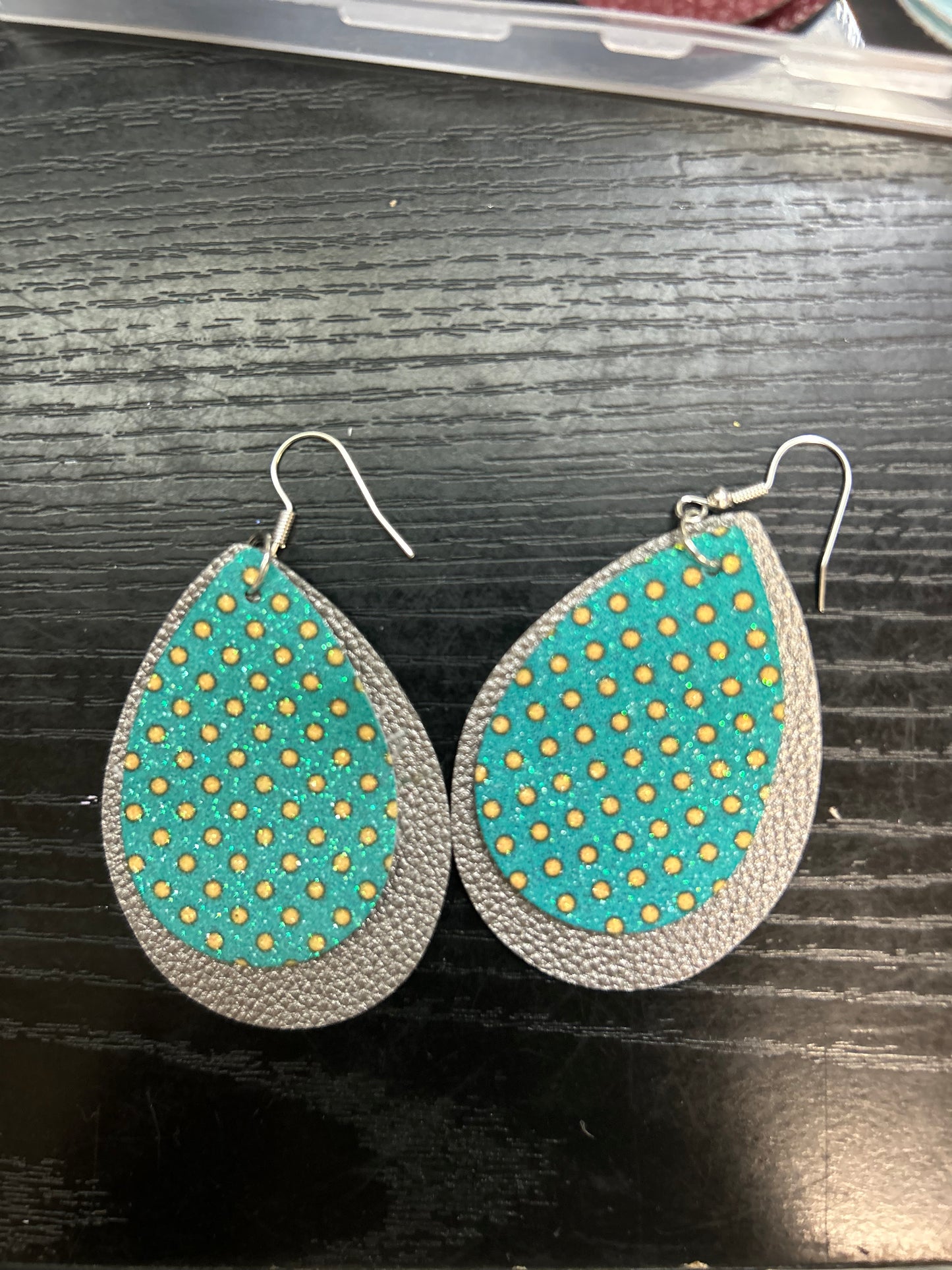 Teal and yellow polka dot on silver
