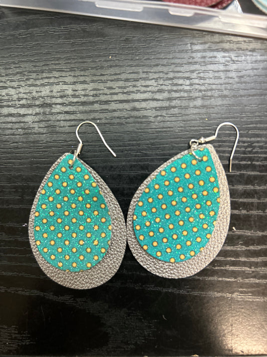 Teal and yellow polka dot on silver