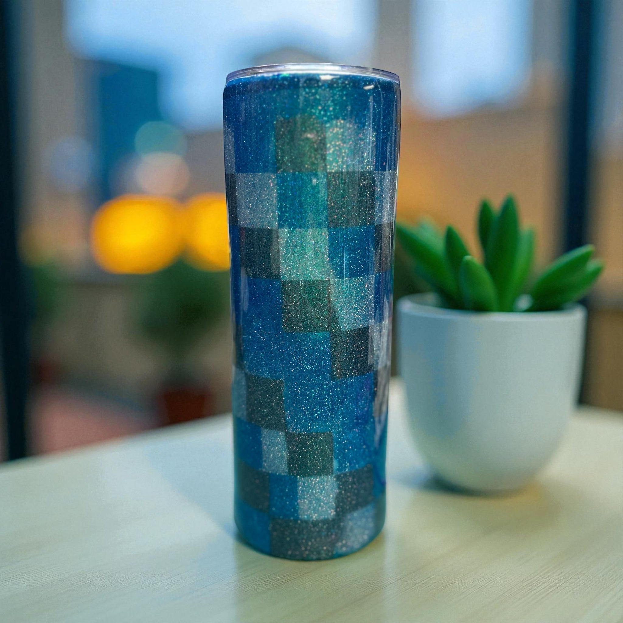 Blue glitter checkered