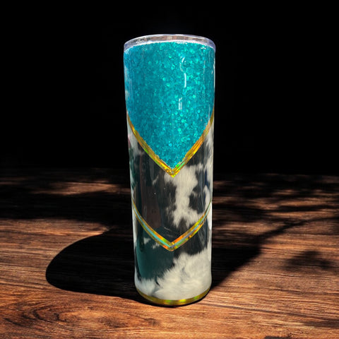 30 oz cow print & turquoise skinny tumbler